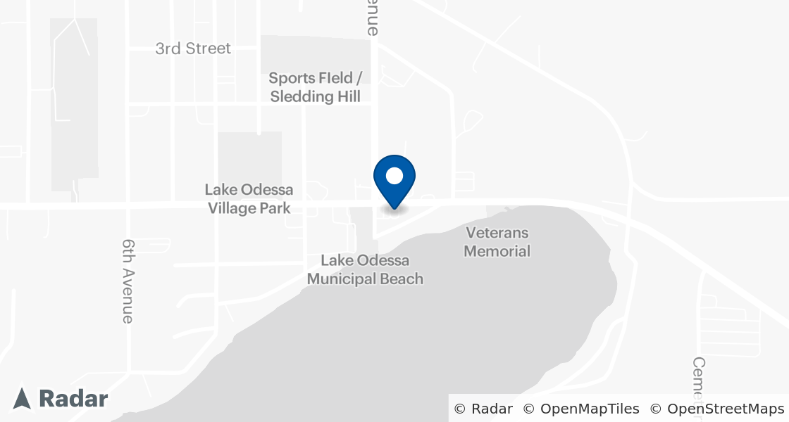 Map of Dairy Queen Location:: 1406 Jordan Lake St, Lake Odessa, MI, 48849-1286
